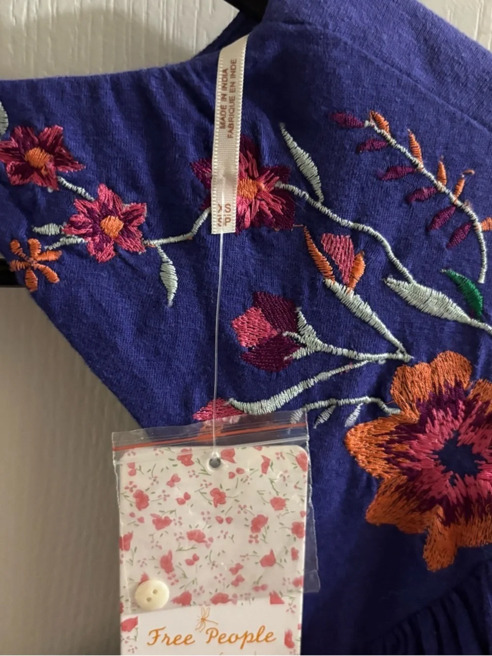 Free People Royal Purple Embroidered Open-Back Peasant Top